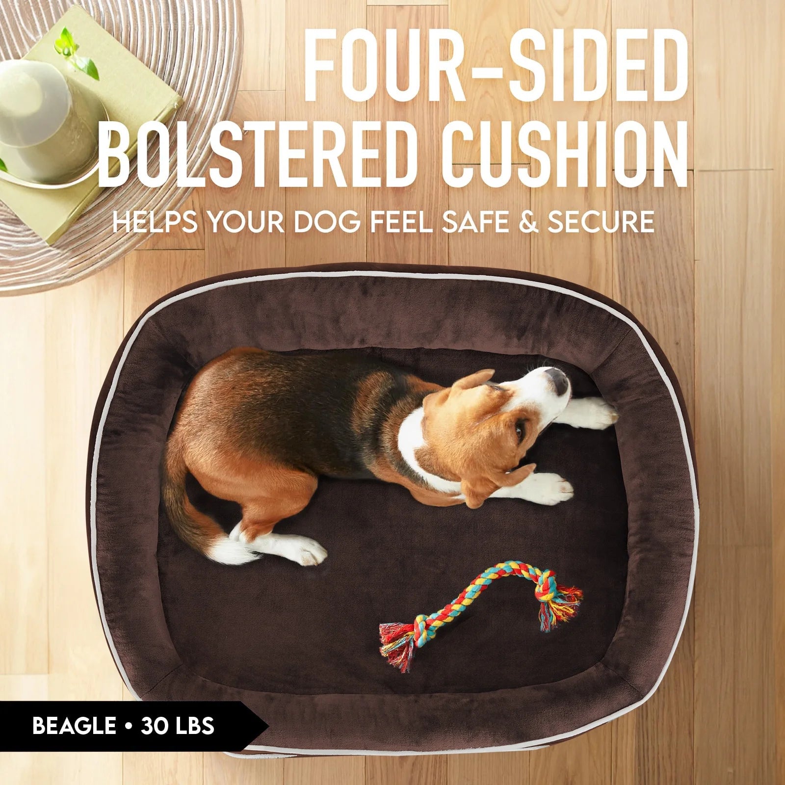 Brown Luxury Sofa-Style Pet Orthopedic Bed for Medium Dogs – Removable Machine-Washable Plush Cover, 4-Sided Bolster, Non-Slip Bottom, Size 35"X28"X6"