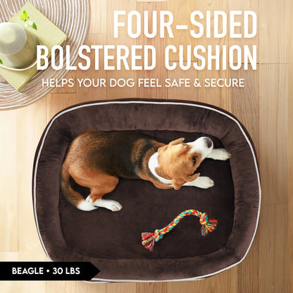 Brown Luxury Sofa-Style Pet Orthopedic Bed for Medium Dogs – Removable Machine-Washable Plush Cover, 4-Sided Bolster, Non-Slip Bottom, Size 35"X28"X6"