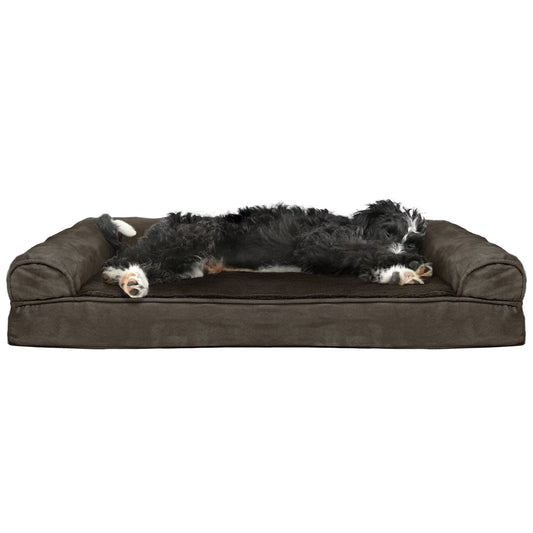 Plush & Suede Cooling Gel Foam Top Sofa Pet Bed for Dogs & Cats - Espresso, Large