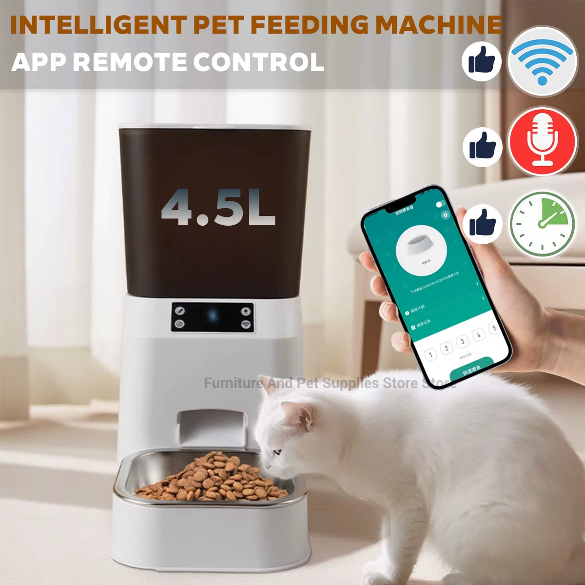 4.5L Smart Pet Feeder Automatic Cat Feeder Dog Slow Feeder Timed and Quantified Automatic Cat Food Dispenser Cat and Dog Bowl