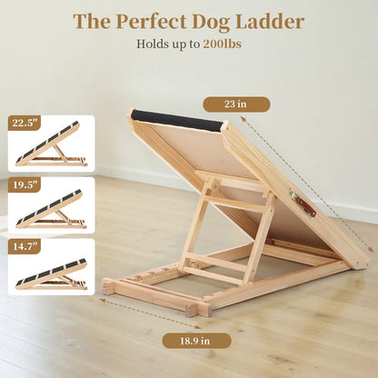 17" Extra Wide Dog Ramp for Couch Bed Car, Adjustable Height Wooden Pet Ramp for Dogs Cats, Stable Foldable Pet Steps (Supports up to 200LBS)