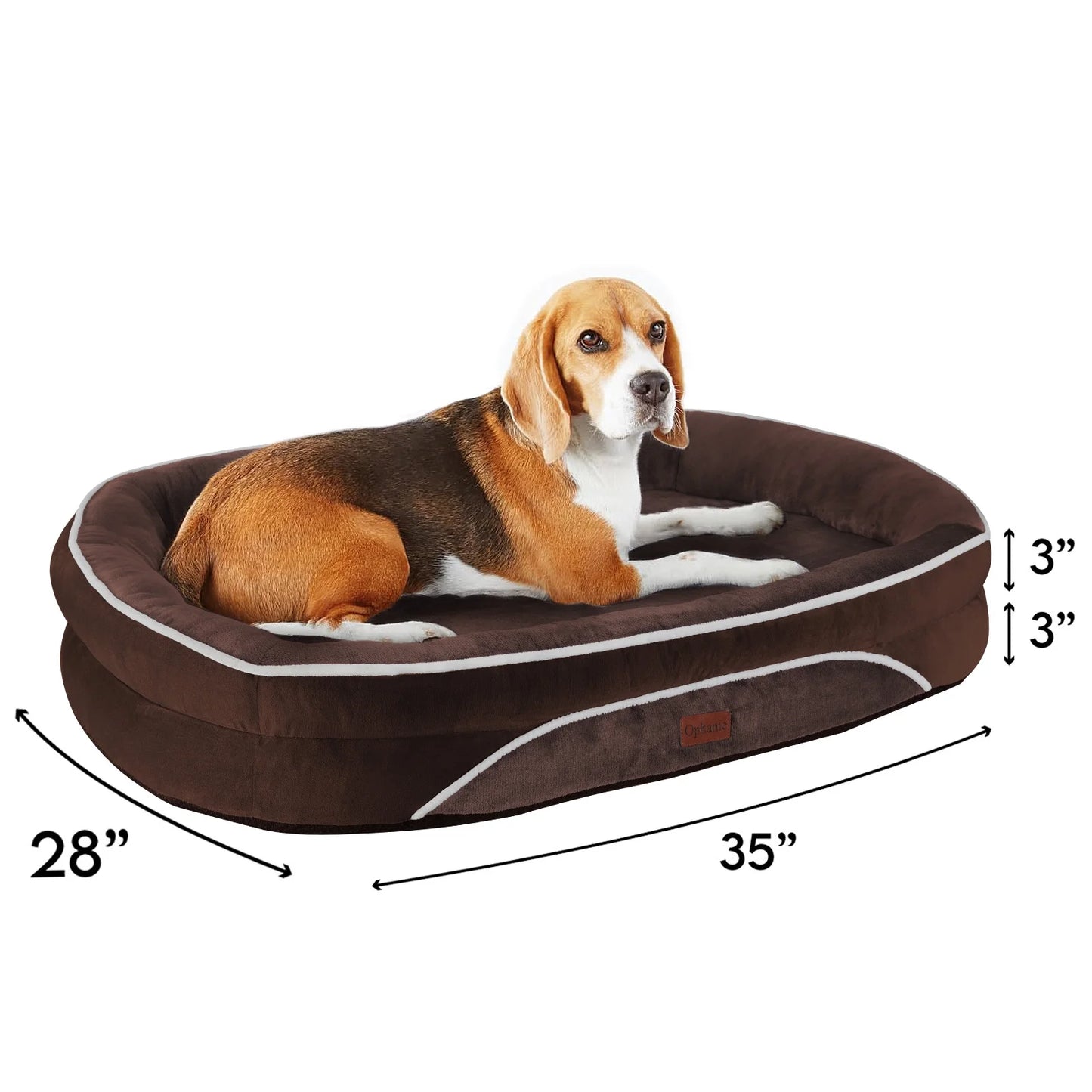 Brown Luxury Sofa-Style Pet Orthopedic Bed for Medium Dogs – Removable Machine-Washable Plush Cover, 4-Sided Bolster, Non-Slip Bottom, Size 35"X28"X6"