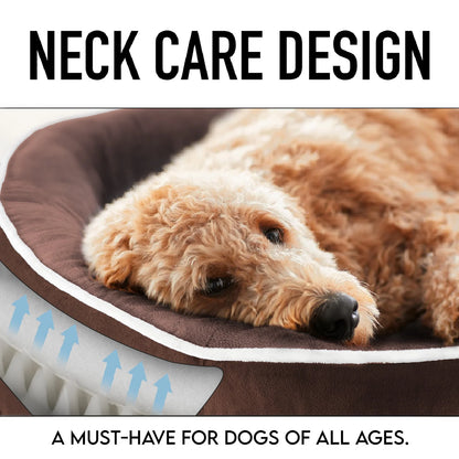 Brown Luxury Sofa-Style Pet Orthopedic Bed for Medium Dogs – Removable Machine-Washable Plush Cover, 4-Sided Bolster, Non-Slip Bottom, Size 35"X28"X6"