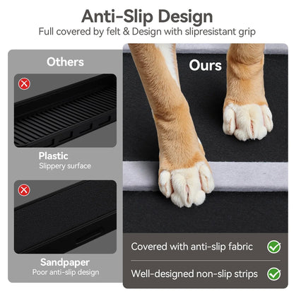 17" Extra Wide Dog Ramp for Couch Bed Car, Adjustable Height Wooden Pet Ramp for Dogs Cats, Stable Foldable Pet Steps (Supports up to 200LBS)