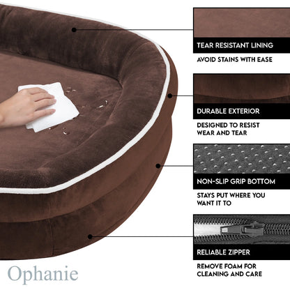 Brown Luxury Sofa-Style Pet Orthopedic Bed for Medium Dogs – Removable Machine-Washable Plush Cover, 4-Sided Bolster, Non-Slip Bottom, Size 35"X28"X6"