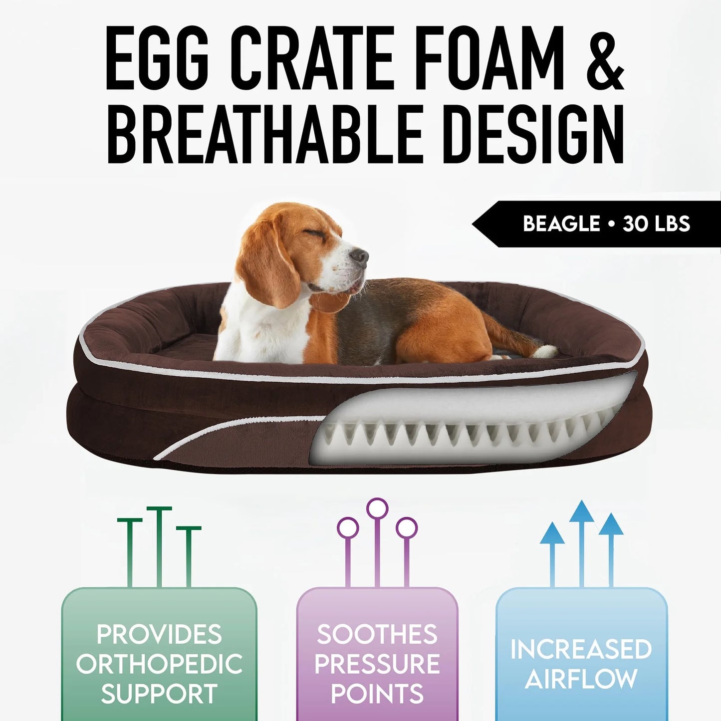 Brown Luxury Sofa-Style Pet Orthopedic Bed for Medium Dogs – Removable Machine-Washable Plush Cover, 4-Sided Bolster, Non-Slip Bottom, Size 35"X28"X6"