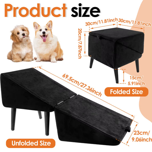 Split Ottoman Dog Ramp Folding Pet Steps Plush Indoor Dog Staircase Safety Ramp 2 in 1 Wooden Footstool Sofa Steps Pet Supplies