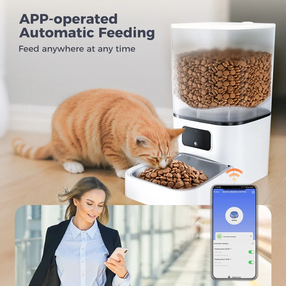 Automatic Cat Feeder,  Wifi Pet Feeder with APP Control for Cat/Dog, 6L Smart Cat Food Dispenser, Dog Feeder with Timed Feeding