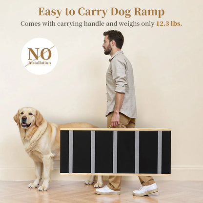 17" Extra Wide Dog Ramp for Couch Bed Car, Adjustable Height Wooden Pet Ramp for Dogs Cats, Stable Foldable Pet Steps (Supports up to 200LBS)