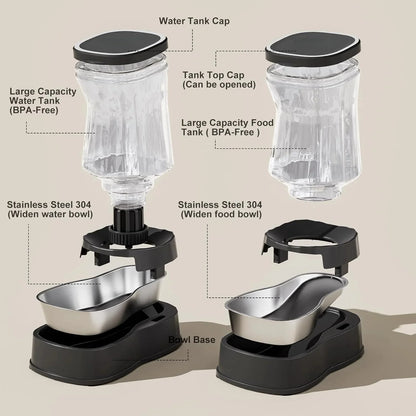 Automatic Cat Feeder and Food Dispenser Gravity Pet Feeder Cat Dog Bowls for Water and Food 2Pcs