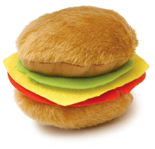 Pet Plush American Grill Time Cuisine Dog Toys – 4.5" Squeaky Hamburger Plush Toys for Dogs – Chew, Cuddle, Interactive Play, Soft Durable Fabric, Puppy Gift, Christmas Stocking Stuffer