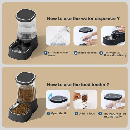 Automatic Cat Feeder and Food Dispenser Gravity Pet Feeder Cat Dog Bowls for Water and Food 2Pcs