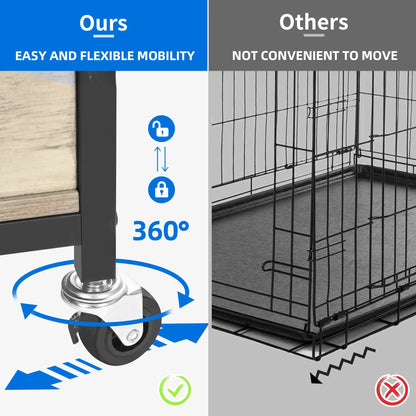 23.6" Dog Crate Furniture Wooden Dog House with Wheels, Dog Kennel Indoor for Small Medium Dogs - Brown & Black